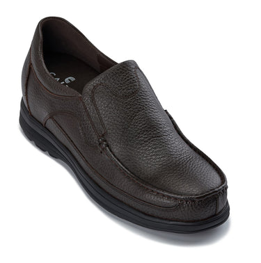 Elevator shoes height increase CALTO - G1823 - 3 Inches Taller (Brown) - Lightweight Slip-On Loafer Dress Shoes