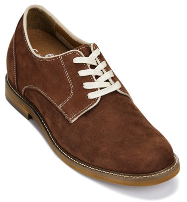 Elevator shoes height increase CALTO - J1313 - 3 Inches Taller (Terracotta Brown) - Business Casual Leather Derbies