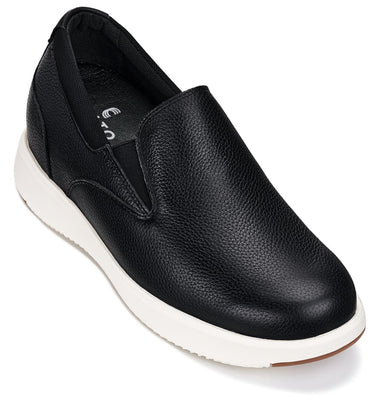 Elevator shoes height increase CALTO - J1420 - 2.8 Inches Taller (Onyx) - Leather Loafers