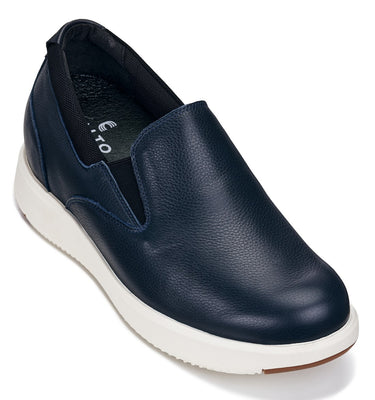 Elevator shoes height increase CALTO - J1421 - 2.8 Inches Taller (Dark Slate Blue) - Leather Loafers