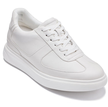 Elevator shoes height increase CALTO - J2201 - 2.6 Inches Taller (White/White Sole) - Lightweight Nappa Sneakers