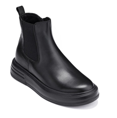 Elevator shoes height increase CALTO - J24810 - 3 Inches Taller (Noir) - Lightweight Smooth Nappa Chelsea Zipper Boots