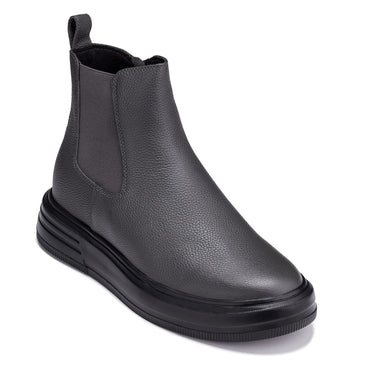 Elevator shoes height increase CALTO - J24811 - 3 Inches Taller (Grey Slate) - Lightweight Pebble Nappa Chelsea Zipper Boots