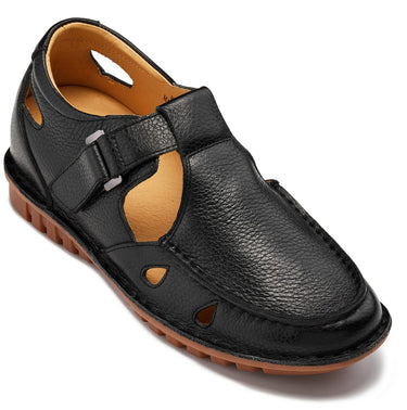 Elevator shoes height increase CALTO - K0751 - 2.8 Inches Taller (Black) - Lightweight Casual Fisherman Sandal