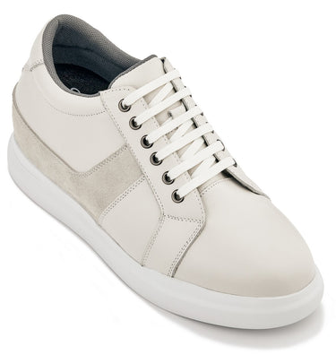Elevator shoes height increase CALTO - K1531 - 3 Inches Taller (Off White) - Lightweight Leather Sneakers