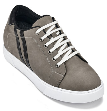 Elevator shoes height increase CALTO - K1550 - 2.8 Inches Taller (Nubuck Grey) - Lace Up Casual Sneakers