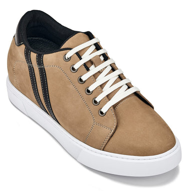 Elevator shoes height increase CALTO - K1551 - 2.8 Inches Taller (Nubuck Tan) - Lace Up Casual Sneakers