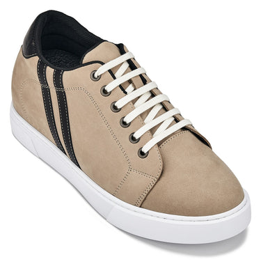 Elevator shoes height increase CALTO - K1552 - 2.8 Inches Taller (Taupe) - Lace Up Casual Sneakers