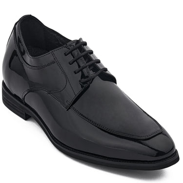 Elevator shoes height increase CALTO - K2710 - 2.8 Inches Taller (Jet Black) - Patent Leather Dress Derbies
