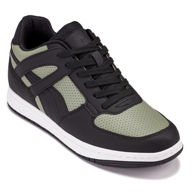 Elevator shoes height increase CALTO - S2533 - 2.2 Inches Taller (Black/Green) - Contemporary Casual Sneaker