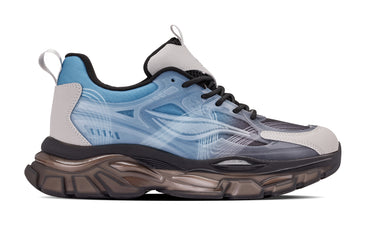 Elevator shoes height increase CALTO - S3862 - 2.6 Inches Taller (Grey/Blue) - Chunky Sole Sporty Sneakers