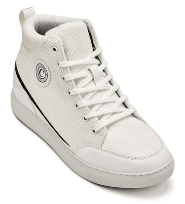 Elevator shoes height increase CALTO - S4131 - 2.6 Inches Taller (Off-White/White Sole) - Corduroy Ankle Top Sneak-boot