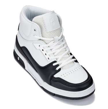 Elevator shoes height increase CALTO - S4752 - 3 Inches Taller (White/Black) - High Top Sneakers