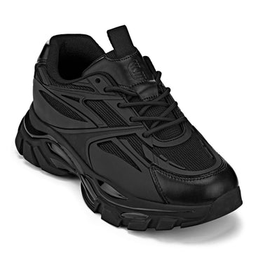 Elevator shoes height increase CALTO - S5282 - 2.6 Inches Taller (Jet Black/Onyx Sole) - Chunky Sole Sporty Sneakers
