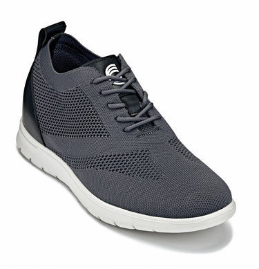 Elevator shoes height increase CALTO - X2213 - 2.4 Inches Taller (Moon Gray/Black) - Lace Up Casual Walker - Lightweight