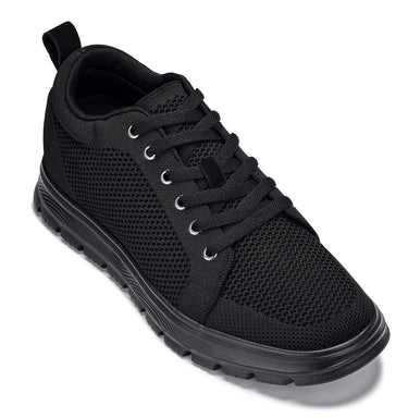 Elevator shoes height increase CALTO - X2320 - 2.4 Inches Taller (Black/Black Sole) - Lace Up Casual Sneaker - Lightweight