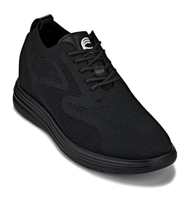 Elevator shoes height increase CALTO - X2631 - 2.8 Inches Taller (Black/Black Sole) - Lace Up Casual Walker - Lightweight