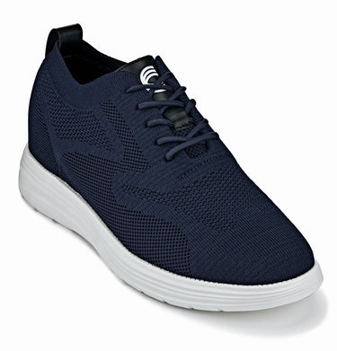 Elevator shoes height increase CALTO - X2634 - 2.8 Inches Taller (Night Blue) - Lace Up Casual Walker - Lightweight