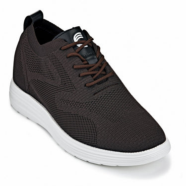 Elevator shoes height increase CALTO - X2635 - 2.8 Inches Taller (Coffee Brown) - Lace Up Casual Walker - Lightweight