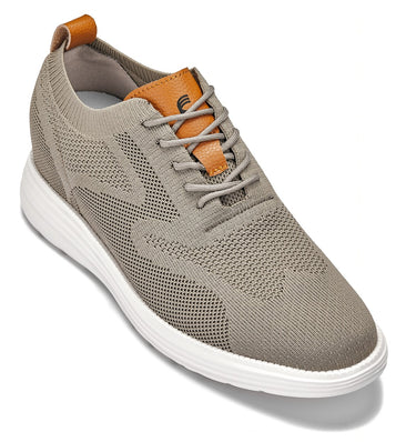 Elevator shoes height increase CALTO - X2639 - 2.8 Inches Taller (Khaki Green/Brown) - Lace Up Casual Walker - Lightweight