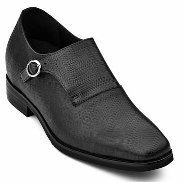 Elevator shoes height increase CALTO - Y1180 - 3.2 Inches Taller (Black) - Lightweight Monk Strap Slip-On Dress Shoes