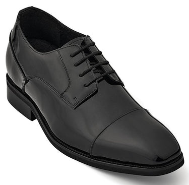 Elevator shoes height increase CALTO - Y3270 - 3 Inches Taller (Black) - Lace Up Cap-Toe Patent Leather Dress Derbies