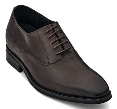 Elevator shoes height increase CALTO - Y3521 - 3 Inches Taller (Coffee Brown) - Micro-Perforated Dress Oxford