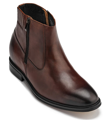Elevator shoes height increase CALTO - Y70622 - 2.8 Inches Taller (Coffee Brown) - Lightweight Zipper Boots