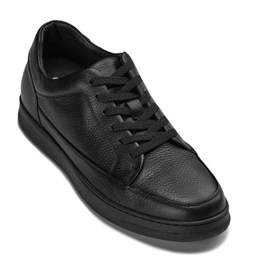 Elevator shoes height increase CALTO - Y7111 - 2.6 Inches Taller (Black) - Elevated Pebble Grain Leather Sneakers