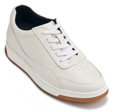 Elevator shoes height increase CALTO - Y7886 - 2.6 Inches Taller (Off-White/White & Gum Sole) - Elevated Leather Sneakers