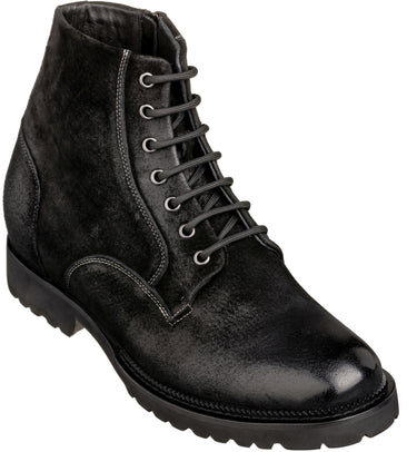 Elevator shoes height increase CALTO - K24401 - 3 Inches Taller (Nubuck Black) - Casual Zipper Boots