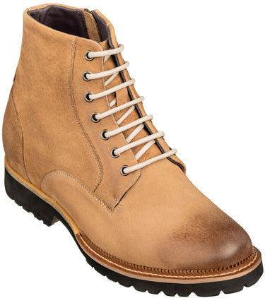 Elevator shoes height increase CALTO - K24403 - 3 Inches Taller (Brown) - Casual Zipper Boots