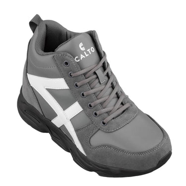 Elevator shoes height increase CALTO - S22781 - 3.6 Inches Taller (Grey/White) - Hiking Style Boots