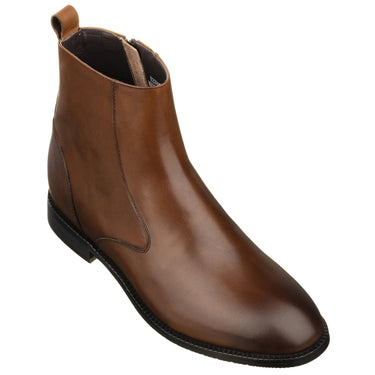 Elevator shoes height increase TOTO - K33093 - 2.6 Inches Taller (Coffee Brown) - Zipper Boot