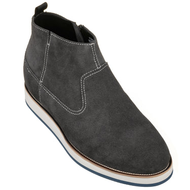 Elevator shoes height increase CALTO - Y30022 - 3 Inches Taller (Nubuck Grey) - Zipper Boots
