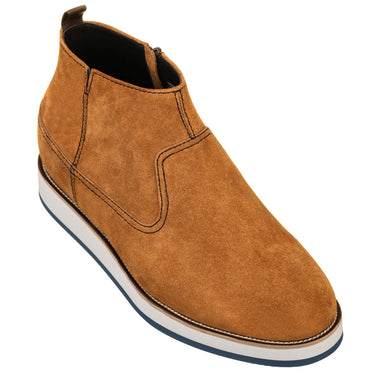 Elevator shoes height increase CALTO - Y30023 - 3 Inches Taller (Nubuck Brown) - Zipper Boots