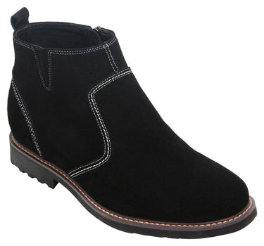 Elevator shoes height increase CALTO - Y41082 - 3.2 Inches Taller (Nubuck Black) - Zipper Boots