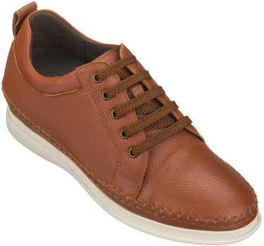 Elevator shoes height increase CALTO Casual 3 Inch Leather Elevator Sneakers - Brown - S4313