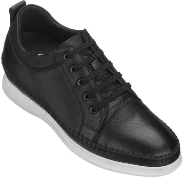 Elevator shoes height increase CALTO 3 Inch Casual Leather Elevator Sneakers - Black - S4311