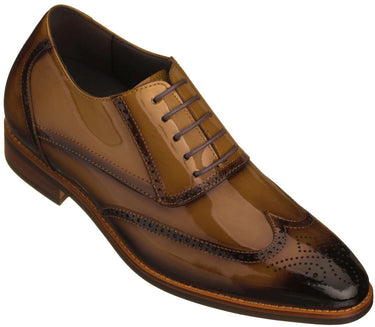 Elevator shoes height increase CALTO - S1017 - 3.0 Inches Taller (Dark Brown Patent Leather)