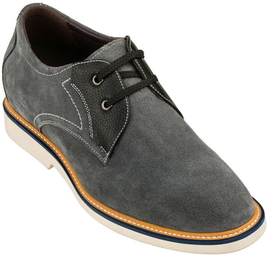 Elevator shoes height increase CALTO Business Casual Grey Leather Shoes 2.8 Inch - Y42023
