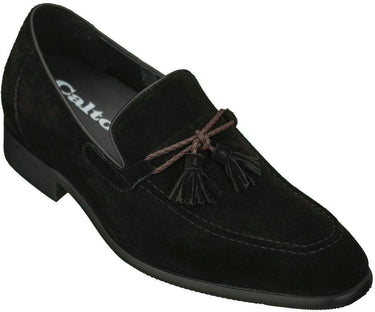 Elevator shoes height increase CALTO 2.4" Taller Black Suede Tassel Elevator Loafers