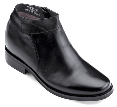 Elevator shoes height increase Black CALDEN Leather Zipper Dress Boots - 3.2 Inches - K50658