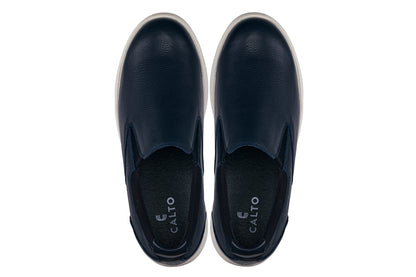 CALTO - J1421 - 2.8 Inches Taller (Donkerblauw-Grijs) - Leren Loafers