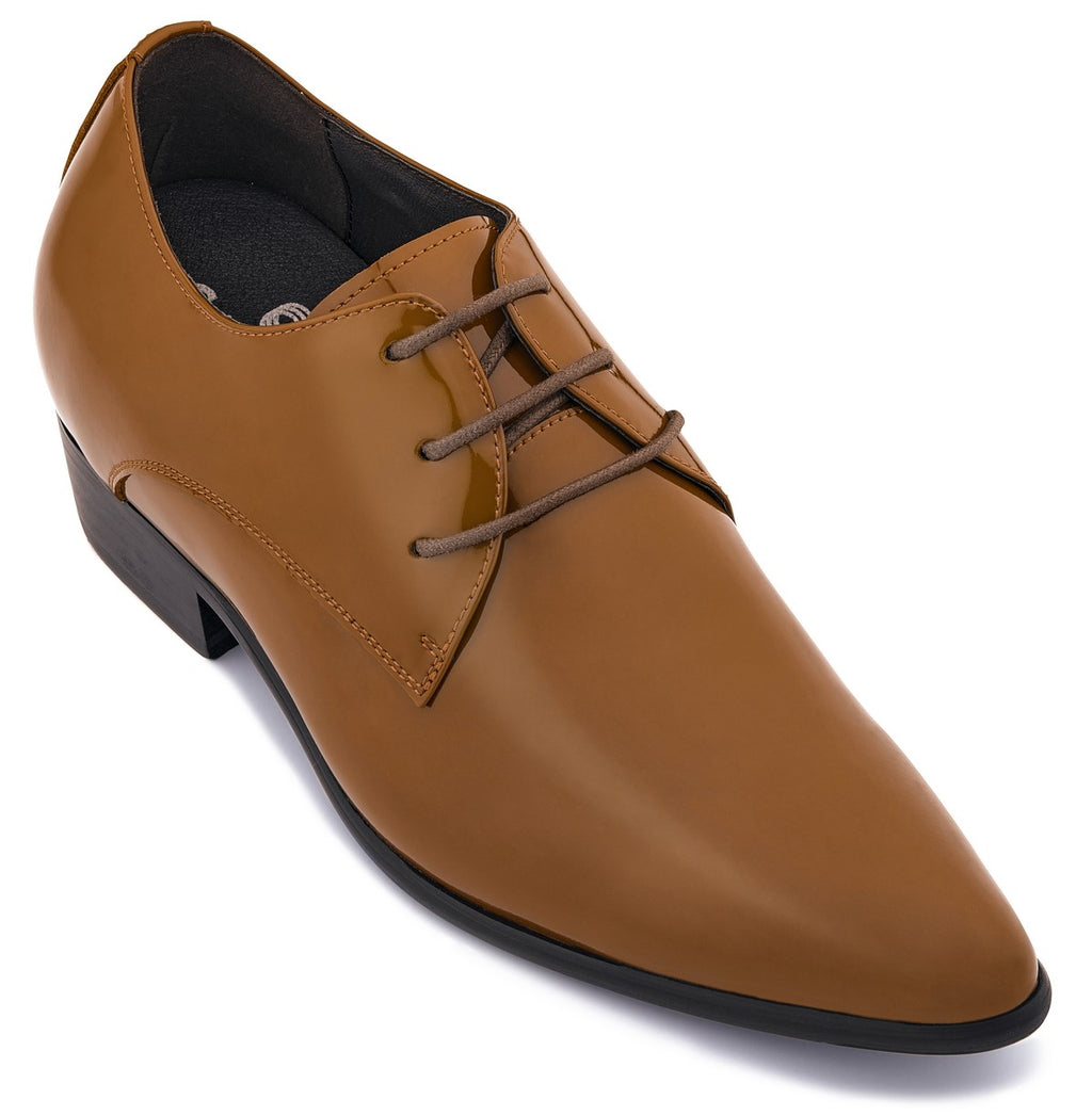 CALTO - K2728 - 2.8 Inches Taller (Light Brown) - Patent Leather Sharp