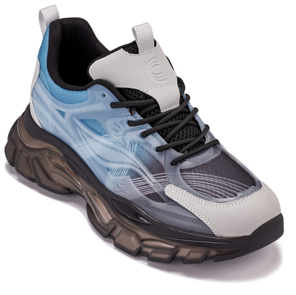 Gray and Blue Athletic Sneakers with Textured Sole Men main image 2