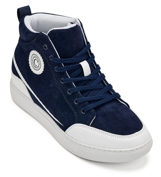 CALTO - S4132 - 2.6 Inches Taller (Navy/White Sole) - Corduroy Ankle T