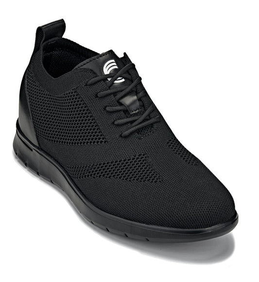 CALTO - X2211 - 2.6 Inches Taller (Black/Black Sole) - Lace Up Casual Walker - Lightweight