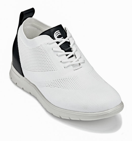 CALTO - X2212 - 2.6 Inches Taller (White/Black) - Lace Up Casual Walker - Lightweight