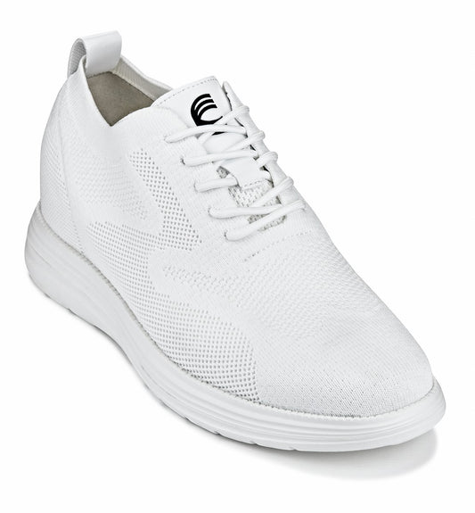 CALTO - X2633 - 2.8 Inches Taller (White) - Lace Up Casual Walker - Lightweight